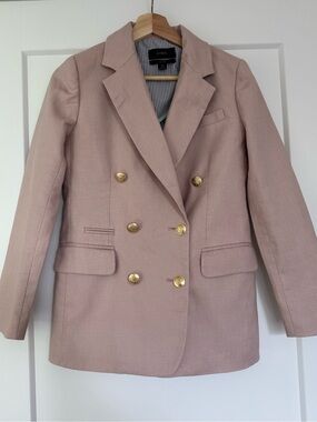 J.Crew Bristol Linen Blend Blazer Pink Gold Button Double Breasted Size 00